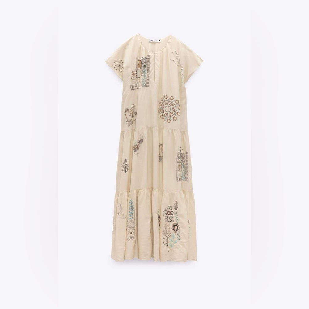 Zara Limited Edition Embroidered Dress Vanilla Color - Picture 9 of 13